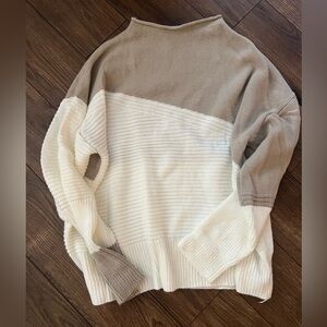 SHEIN Two-Tone Cowl Neck Sweater in Cream and Tan